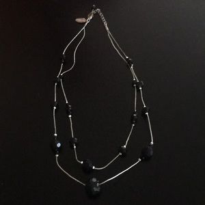 WH BM  Double Necklace with Black Geometric Beads